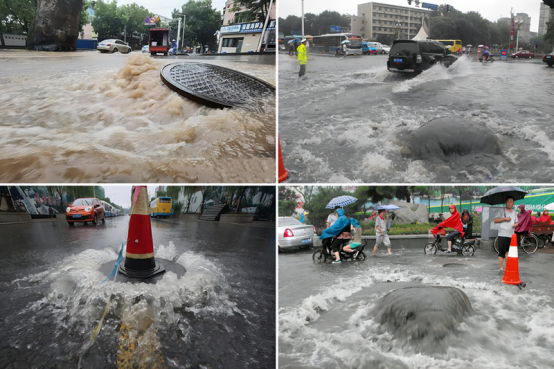 臺風致濟南暴雨多井蓋現(xiàn)“泉涌”，智能井蓋臺風天護市民腳下安全(圖1)
